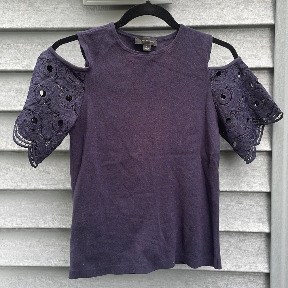 Ann Taylor Navy shirt with Lace Sleeves